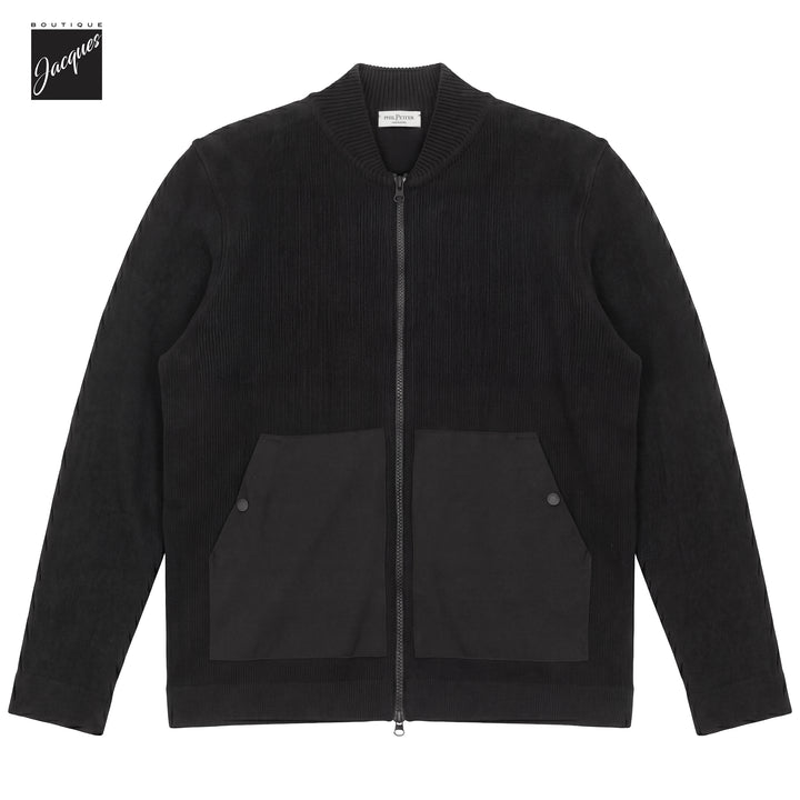 Blue/Black Merino Wool Baseball Collar Full Zip Sweater - Phil Petter