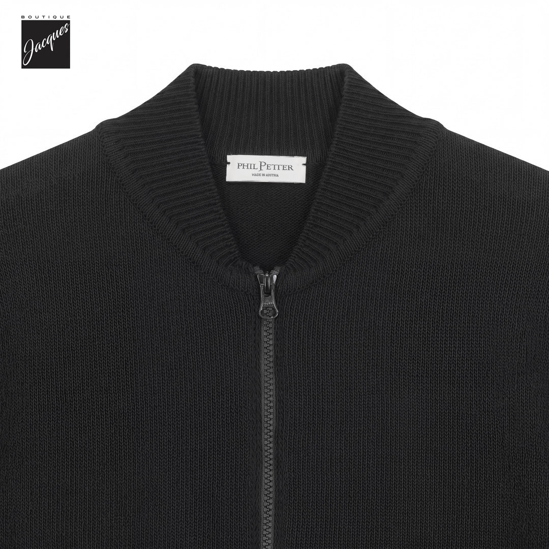 Blue/Black Merino Wool Baseball Collar Full Zip Sweater - Phil Petter