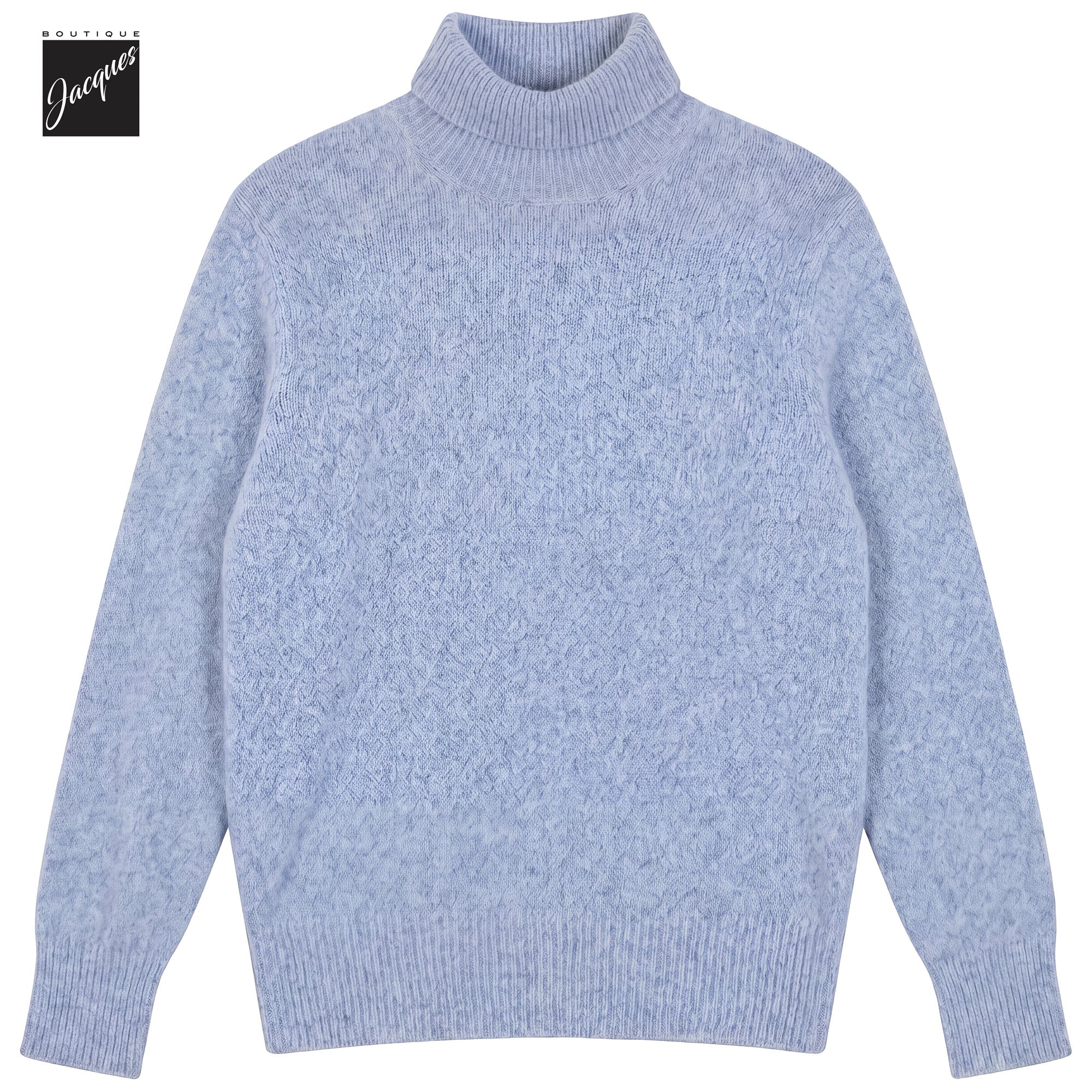 Baby Blue Mélange Cotton/Alpaca/Wool Seamless Roll Neck - Phil Petter - Boutique Jacques International