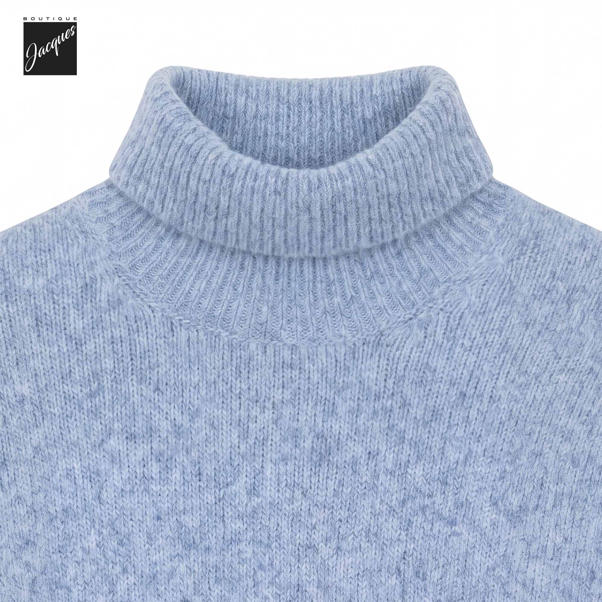 Baby Blue Mélange Cotton/Alpaca/Wool Seamless Roll Neck - Phil Petter - Boutique Jacques International