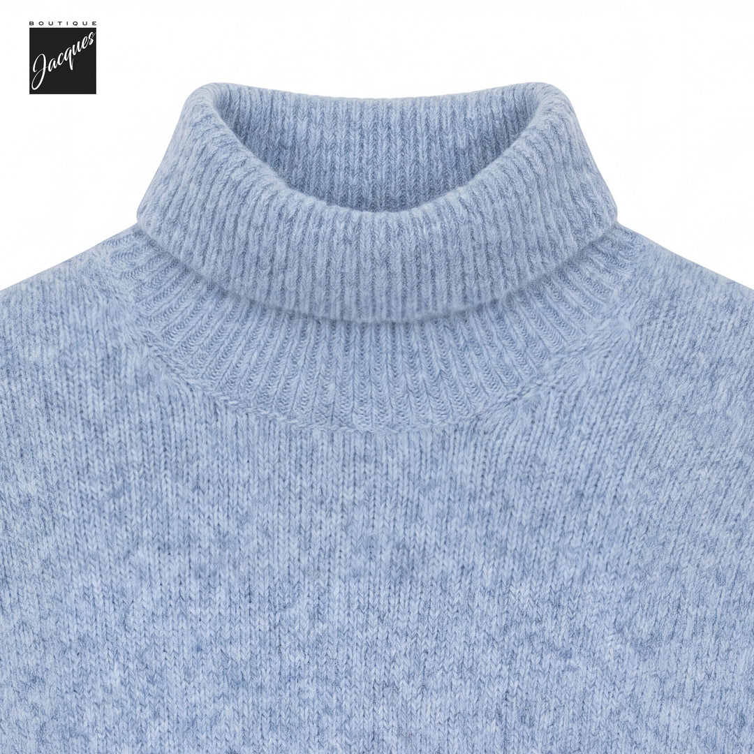 Baby Blue Mélange Cotton/Alpaca/Wool Seamless Roll Neck - Phil Petter