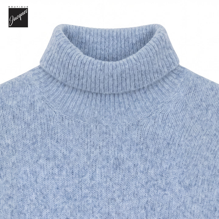 Baby Blue Mélange Cotton/Alpaca/Wool Seamless Roll Neck - Phil Petter