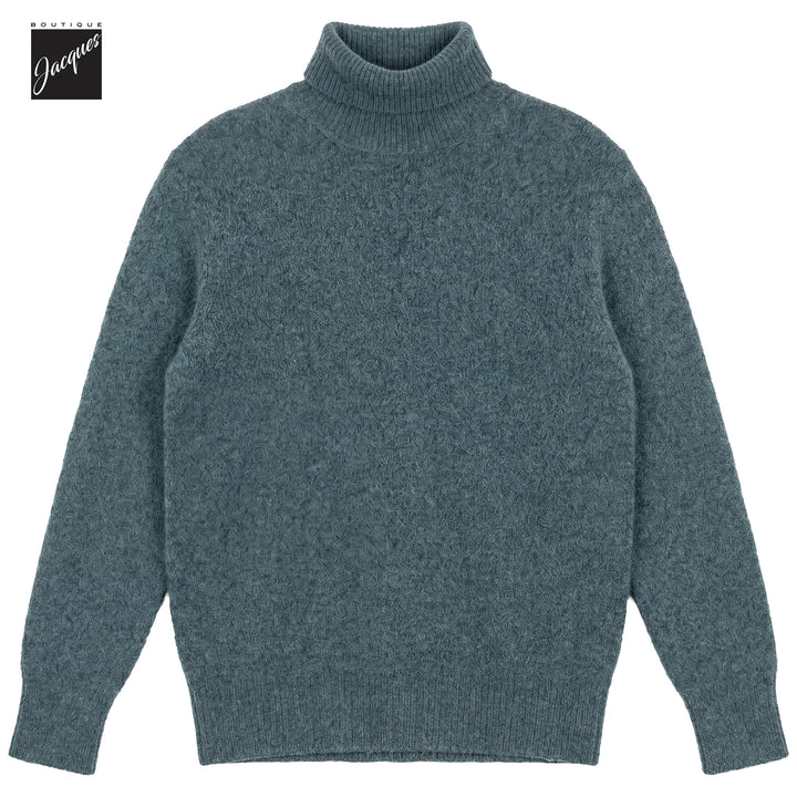 Forest Green Mélange Cotton/Alpaca/Wool Seamless Roll Neck - Phil Petter
