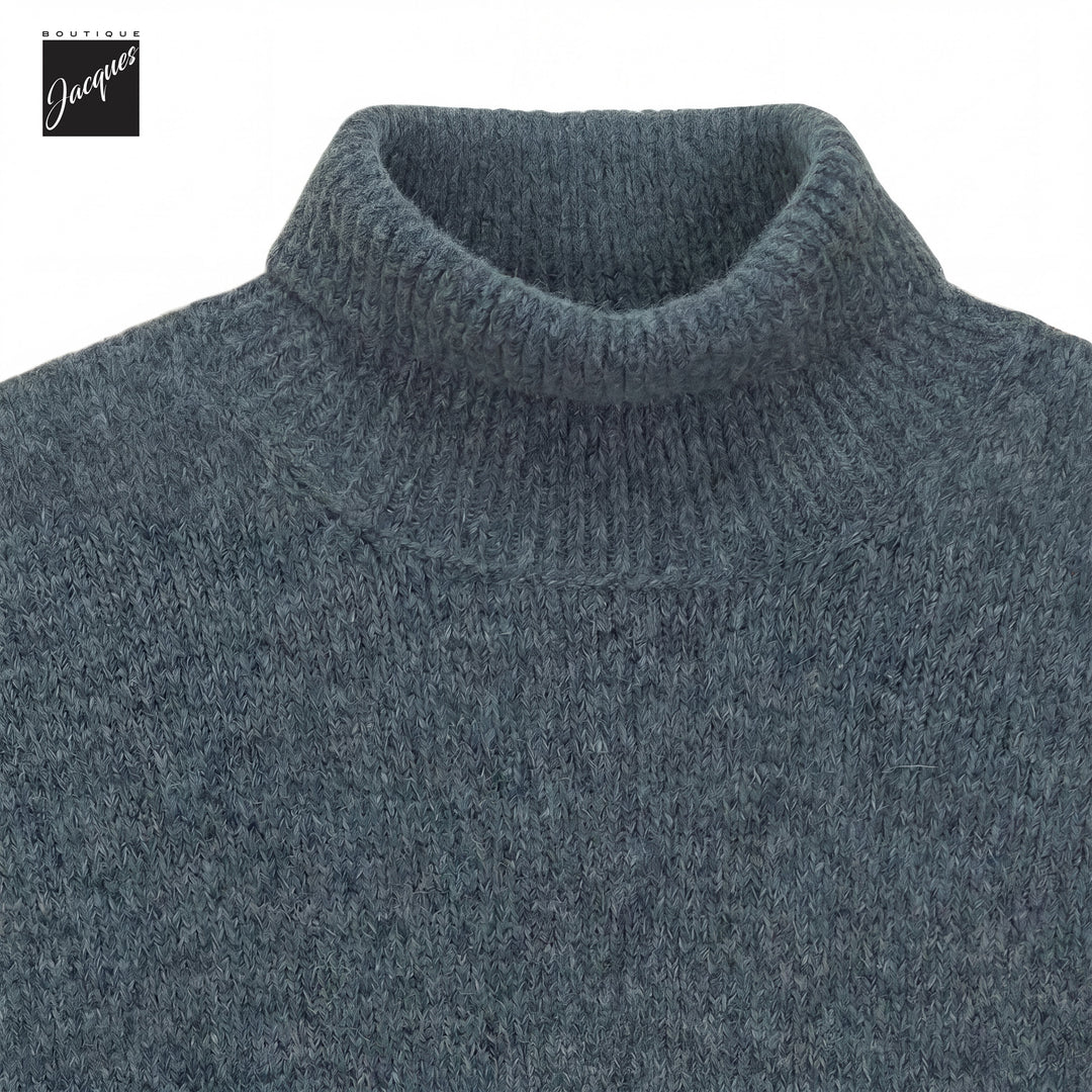 Forest Green Mélange Cotton/Alpaca/Wool Seamless Roll Neck - Phil Petter