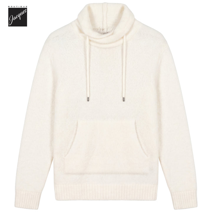 Off-White Fluffy Wool-Stretch Faux Hooded Pullover - Phil Petter