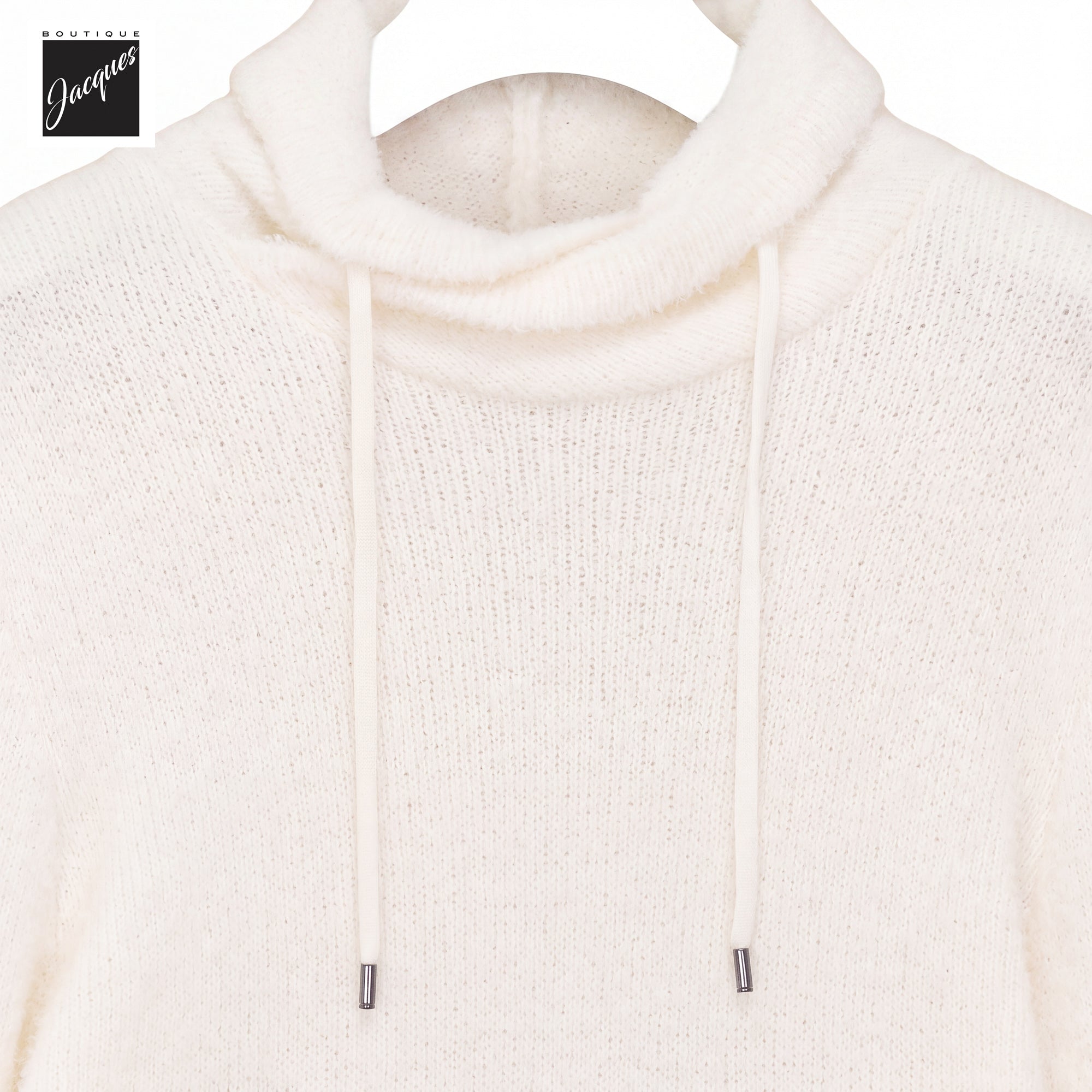 Off-White Fluffy Wool-Stretch Faux Hooded Pullover - Phil Petter - Boutique Jacques International