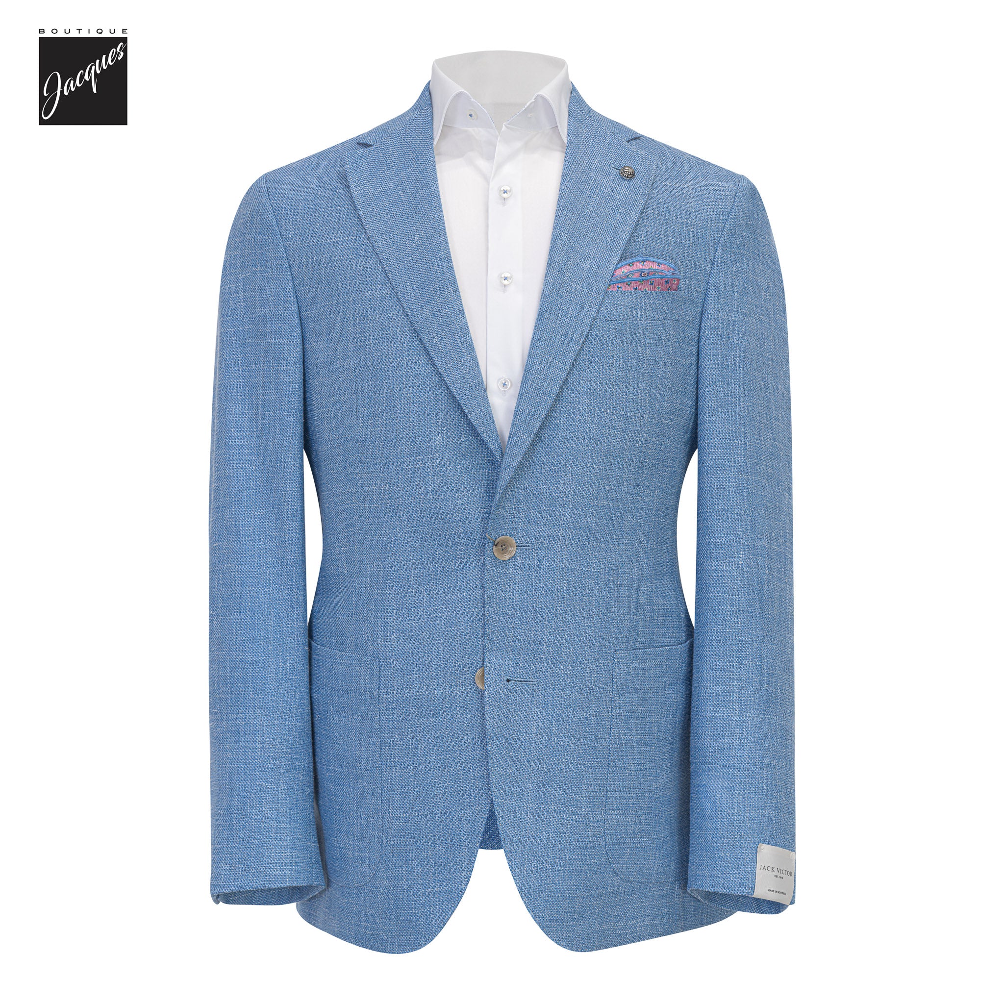 Sky Blue Wool/Silk/Linen Madison Contemporary Fit Sport Jacket - Jack Victor 1913