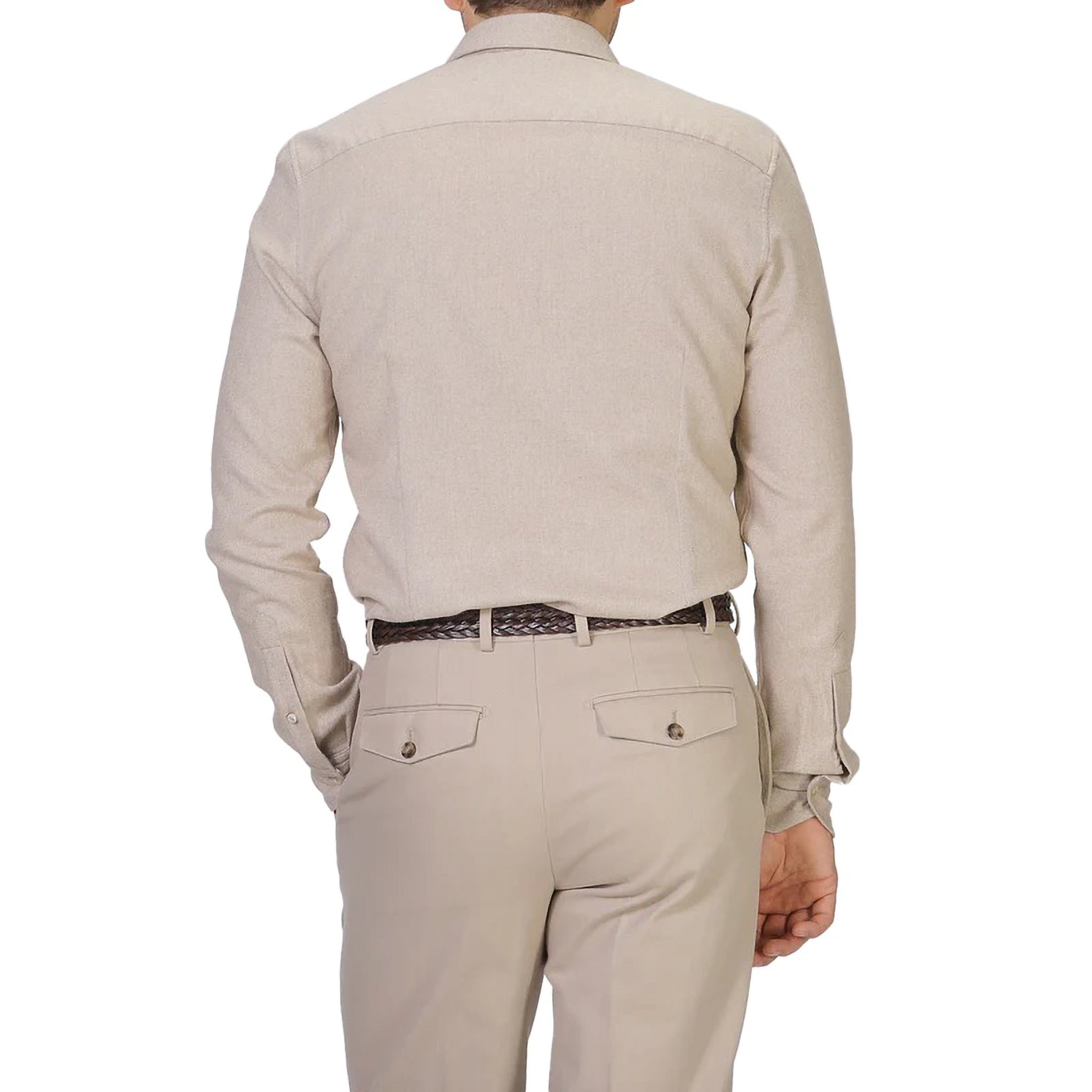 Beige Fitted Body Shirt In Luxury Flannel - Stenströms - Boutique Jacques International