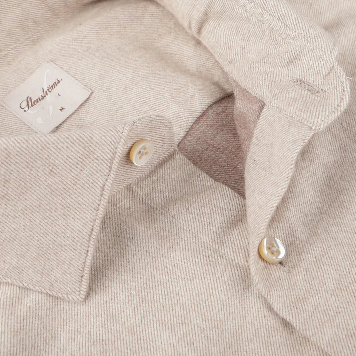Beige Fitted Body Shirt In Luxury Flannel - Stenströms - Boutique Jacques International
