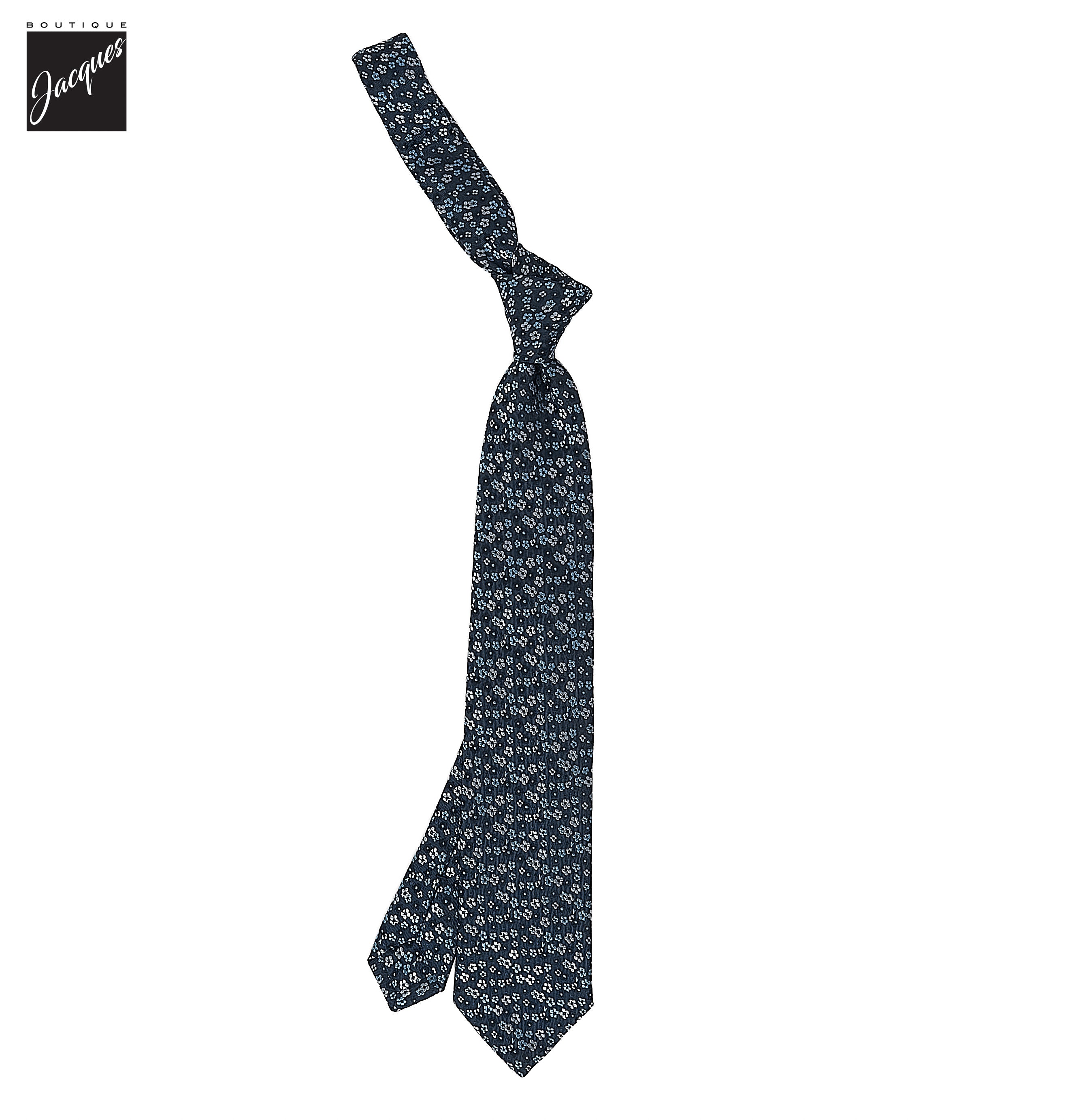 Blue Floral Pattern Woven Silk Tie - Paolo Albizzati - Boutique Jacques International