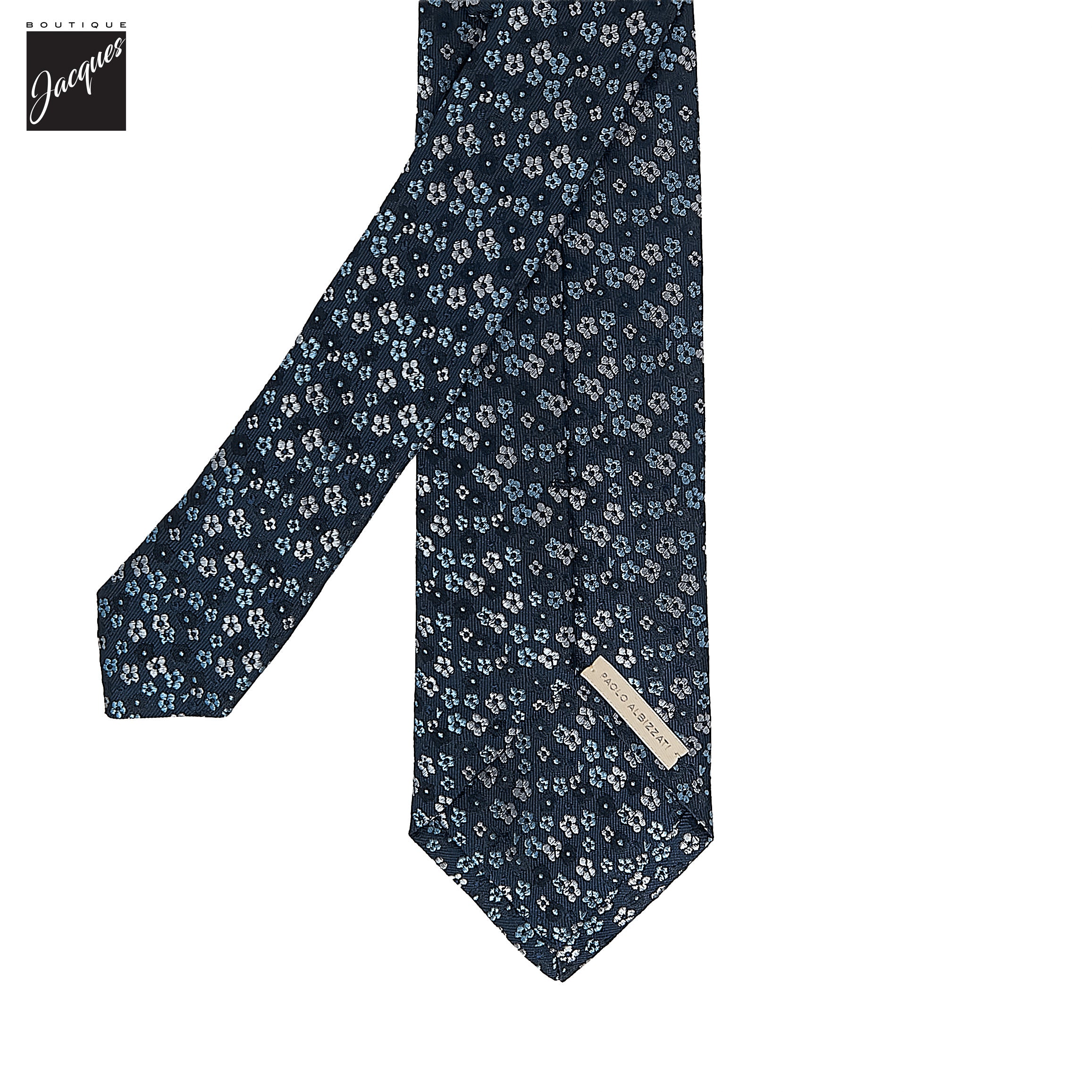 Blue Floral Pattern Woven Silk Tie - Paolo Albizzati - Boutique Jacques International