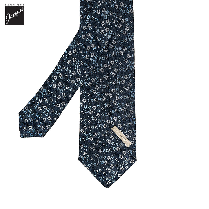 Blue Floral Pattern Woven Silk Tie - Paolo Albizzati - Boutique Jacques International
