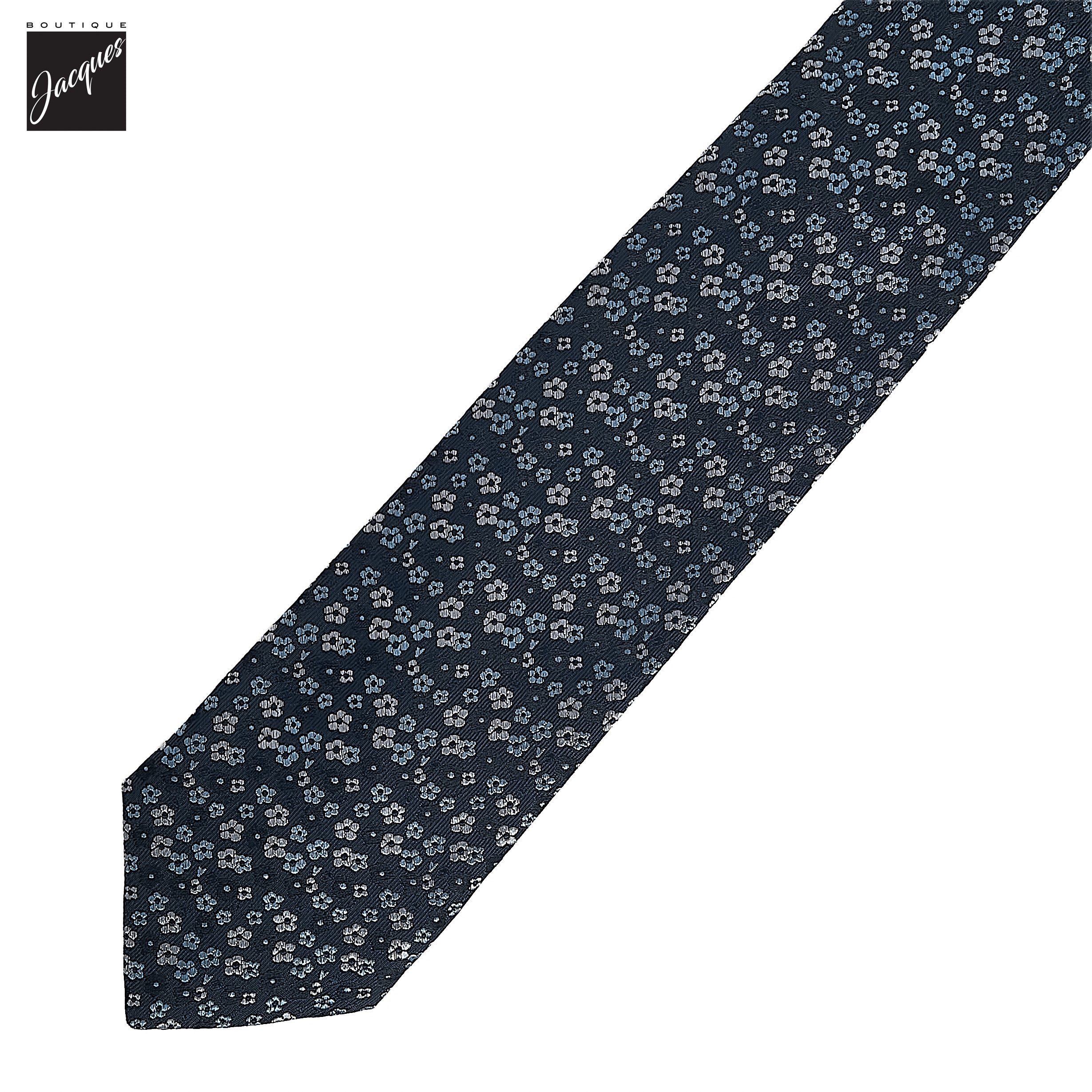 Blue Floral Pattern Woven Silk Tie - Paolo Albizzati - Boutique Jacques International
