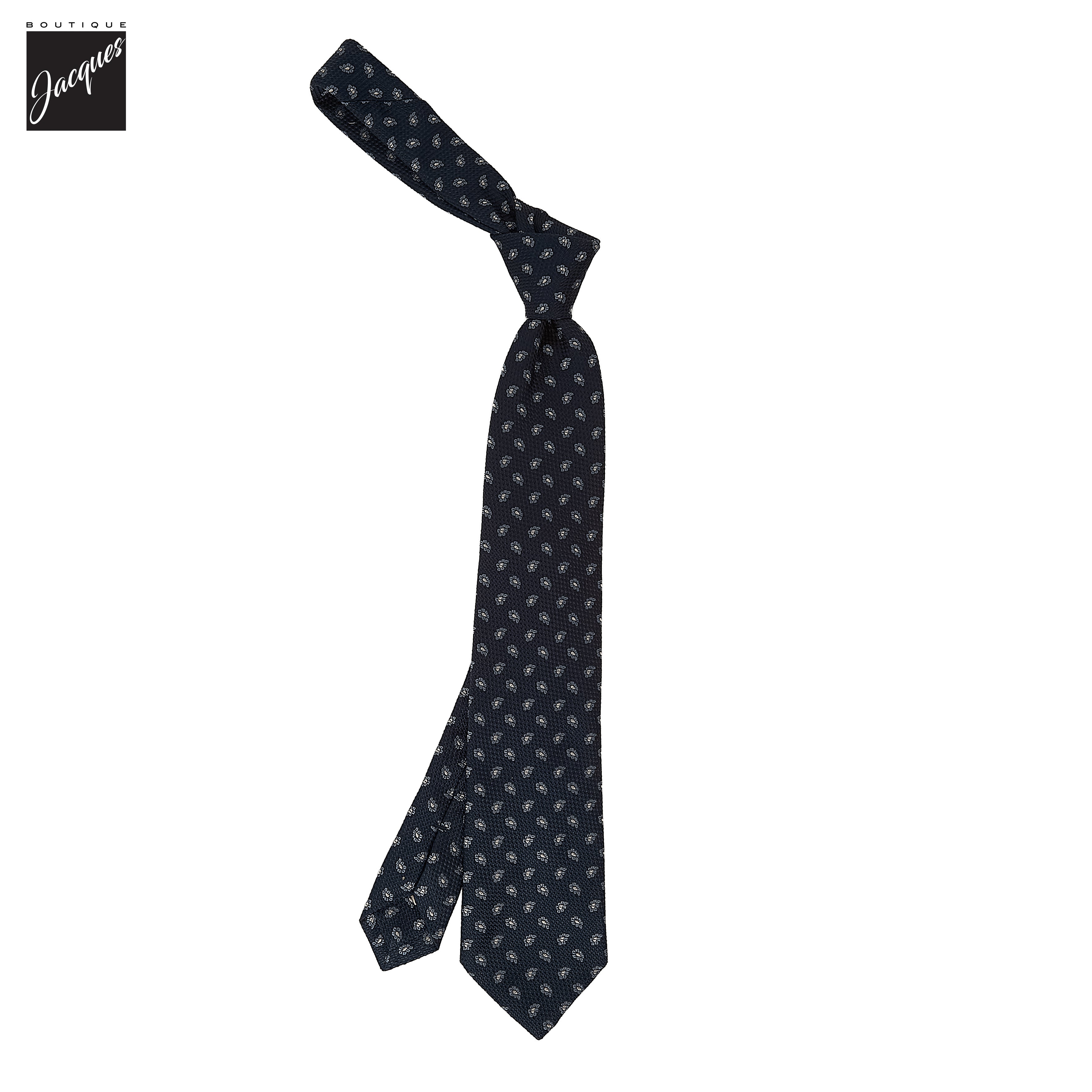 Navy Blue Mini Paisley Woven Silk Tie - Paolo Albizzati - Boutique Jacques International