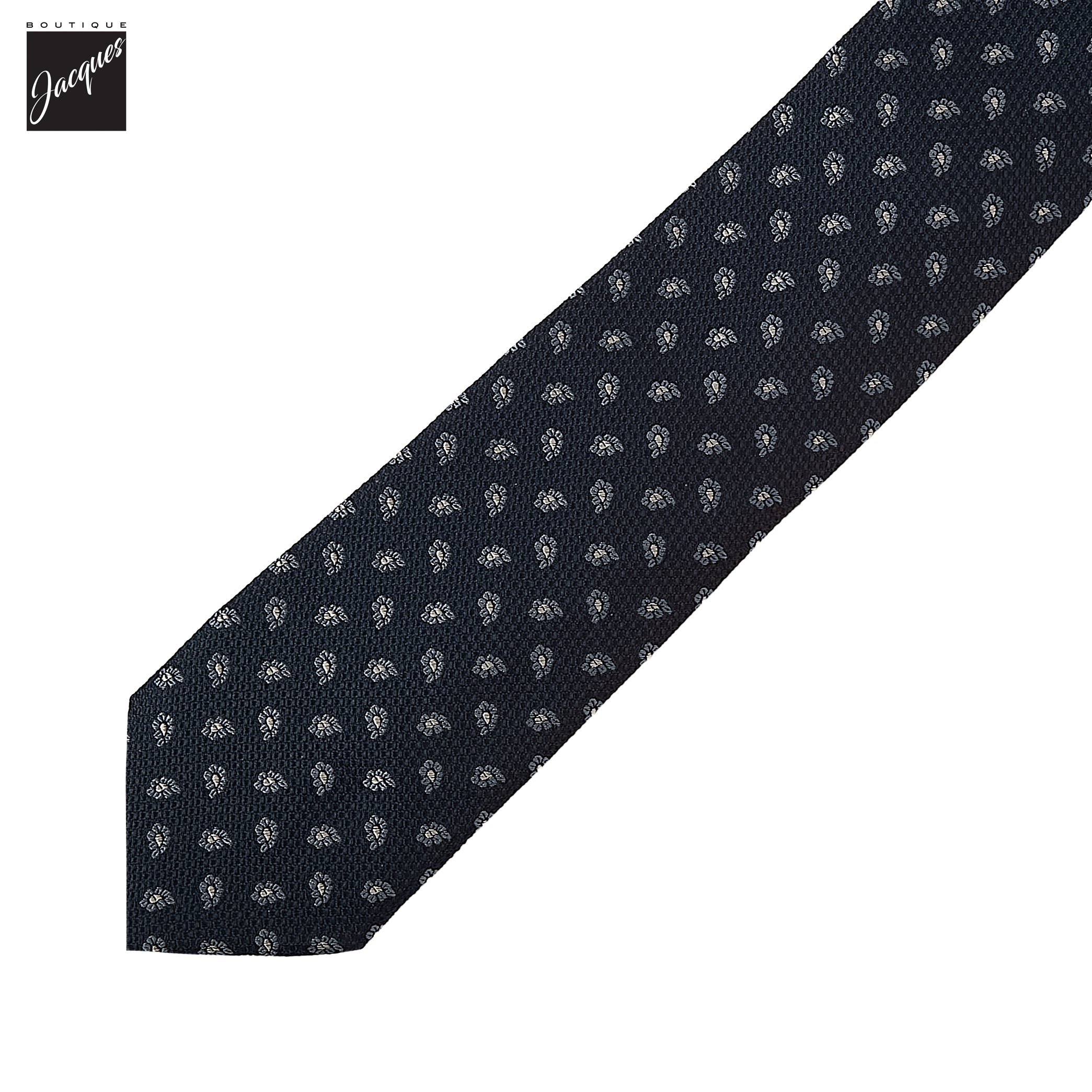 Navy Blue Mini Paisley Woven Silk Tie - Paolo Albizzati - Boutique Jacques International