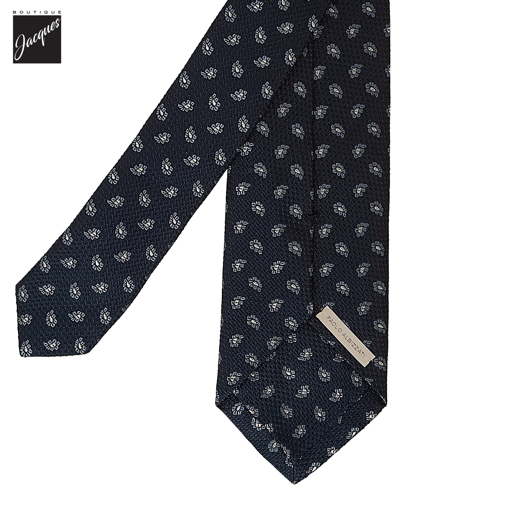 Navy Blue Mini Paisley Woven Silk Tie - Paolo Albizzati - Boutique Jacques International