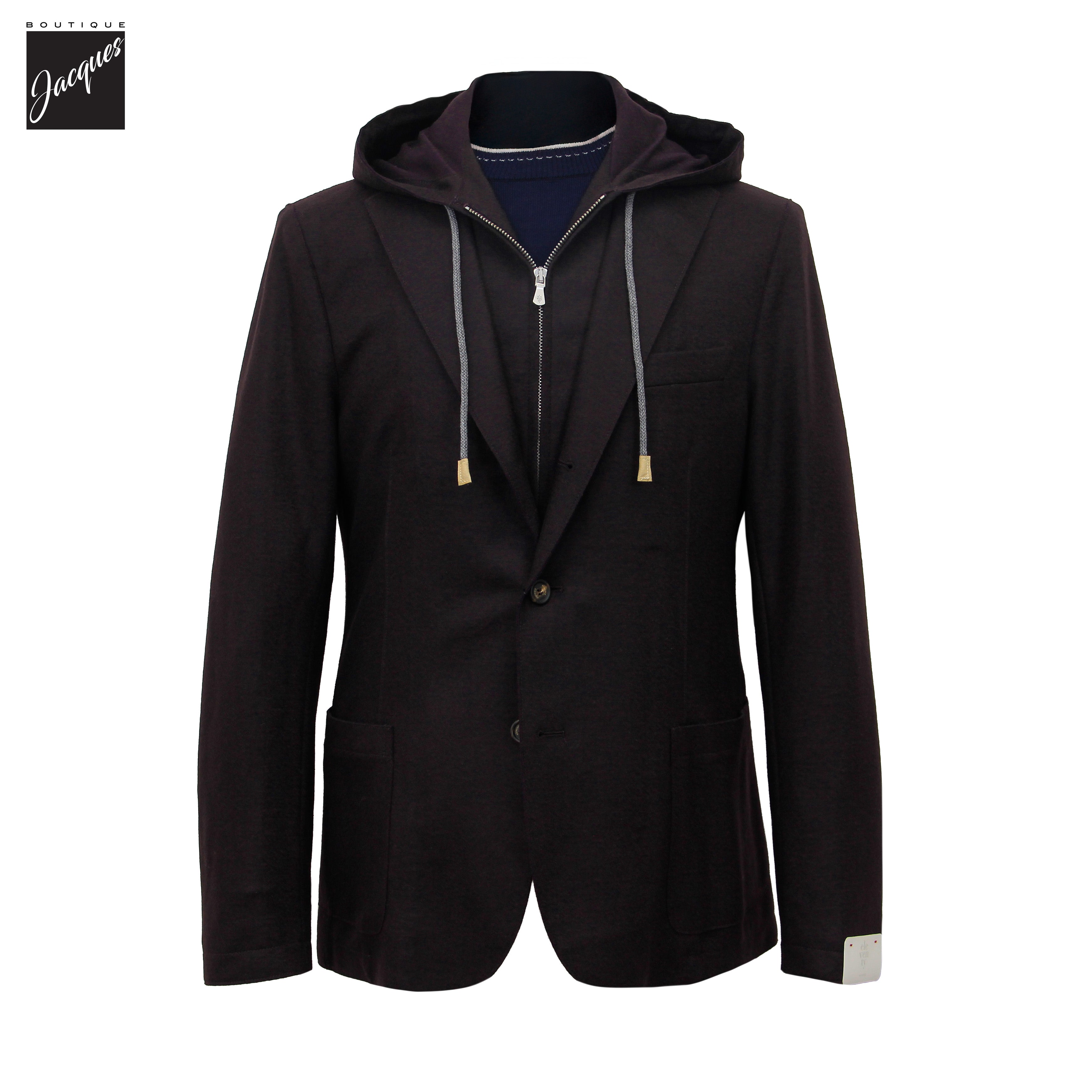 Burgundy Wool-Stretch Hooded Sport Jacket - ELEVENTY