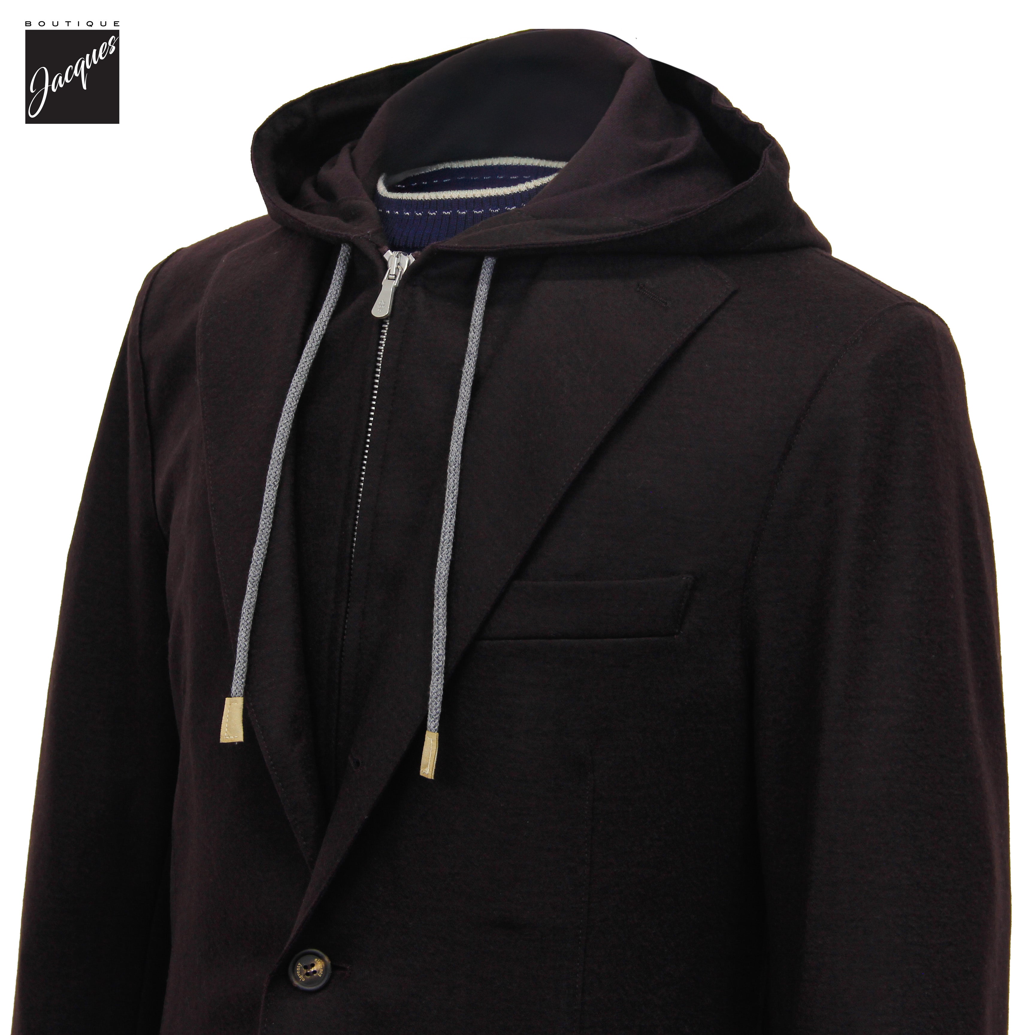 Burgundy Wool-Stretch Hooded Sport Jacket - ELEVENTY