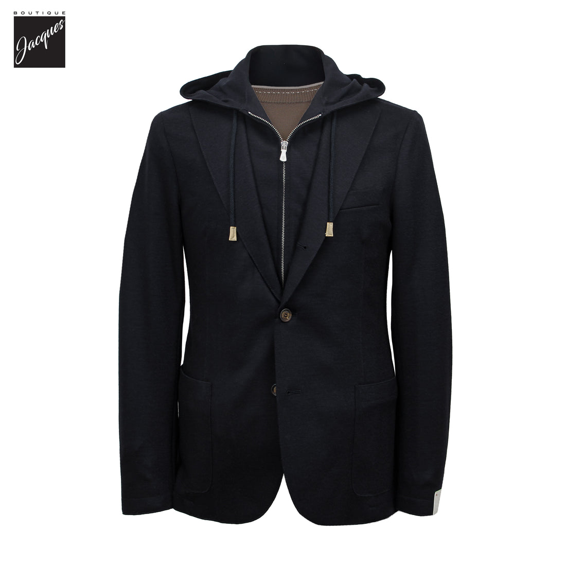 Navy Blue Wool-Stretch Hooded Sport Jacket - ELEVENTY