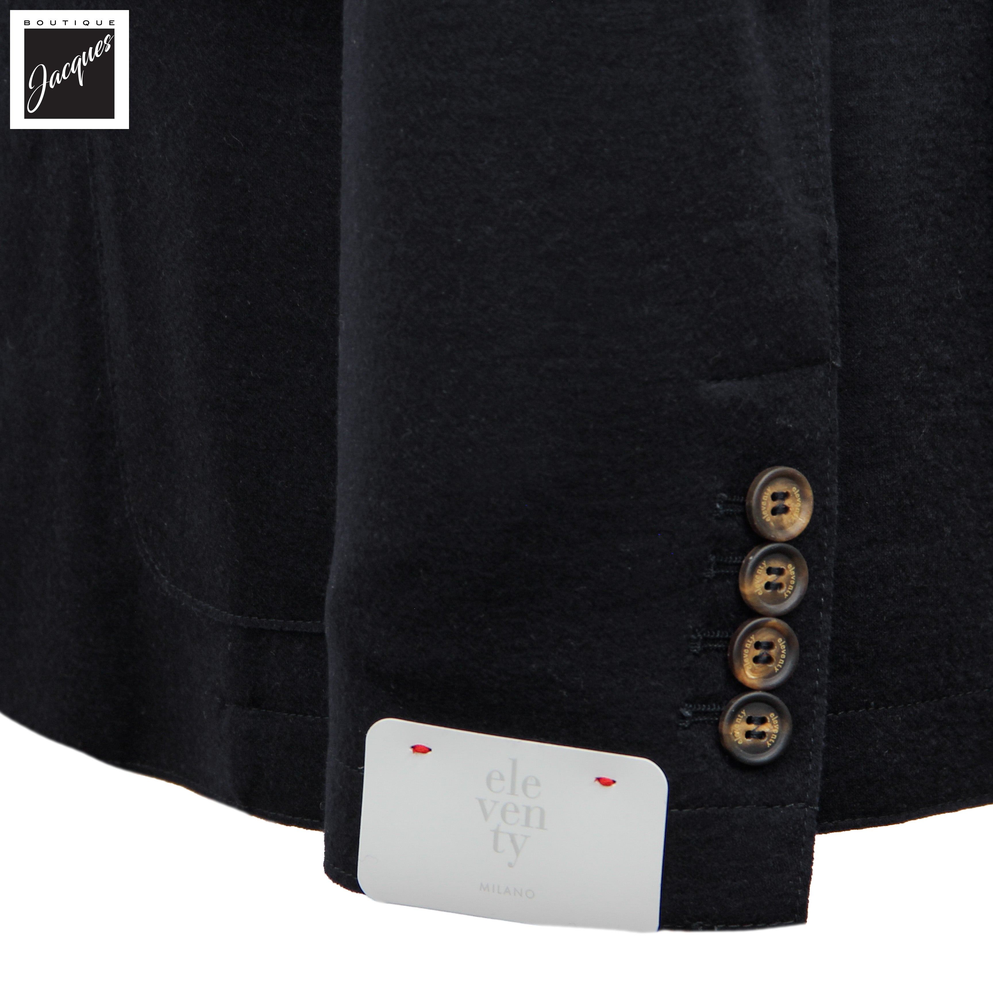 Navy Blue Wool-Stretch Hooded Sport Jacket - ELEVENTY