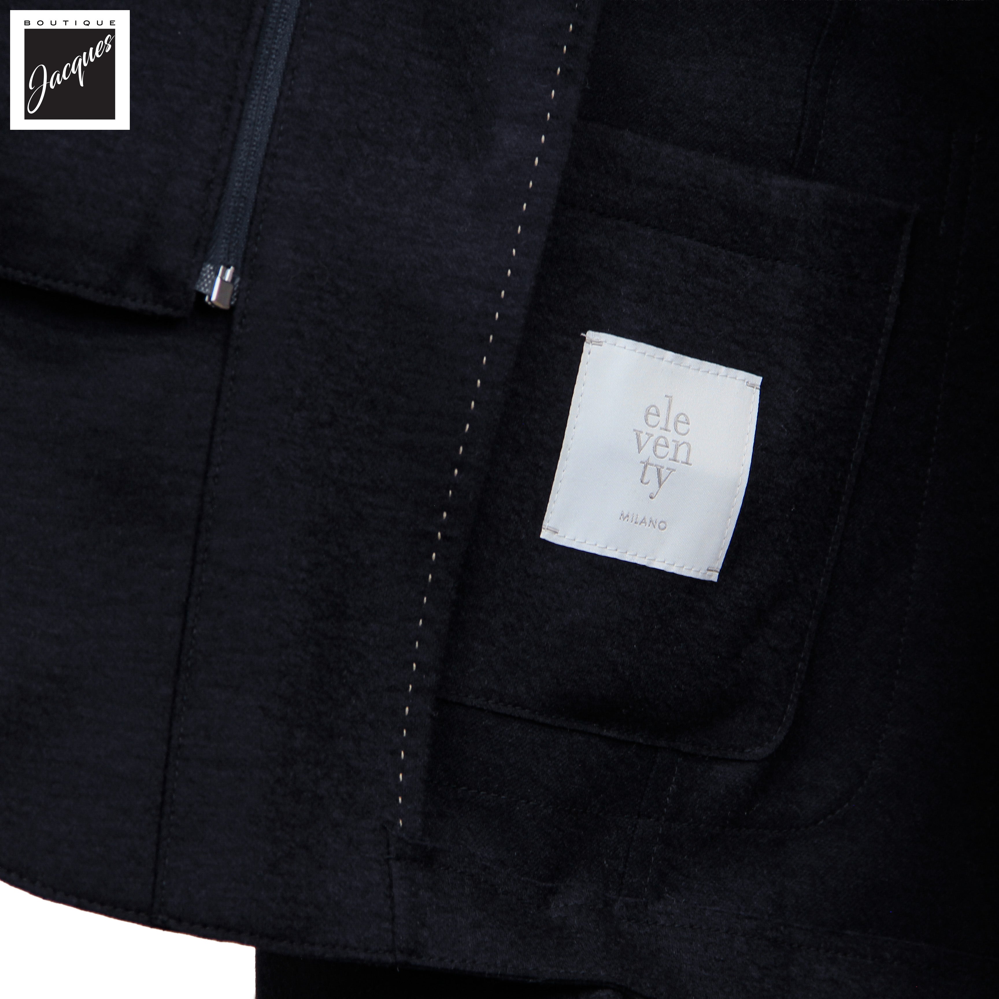 Navy Blue Wool-Stretch Hooded Sport Jacket - ELEVENTY