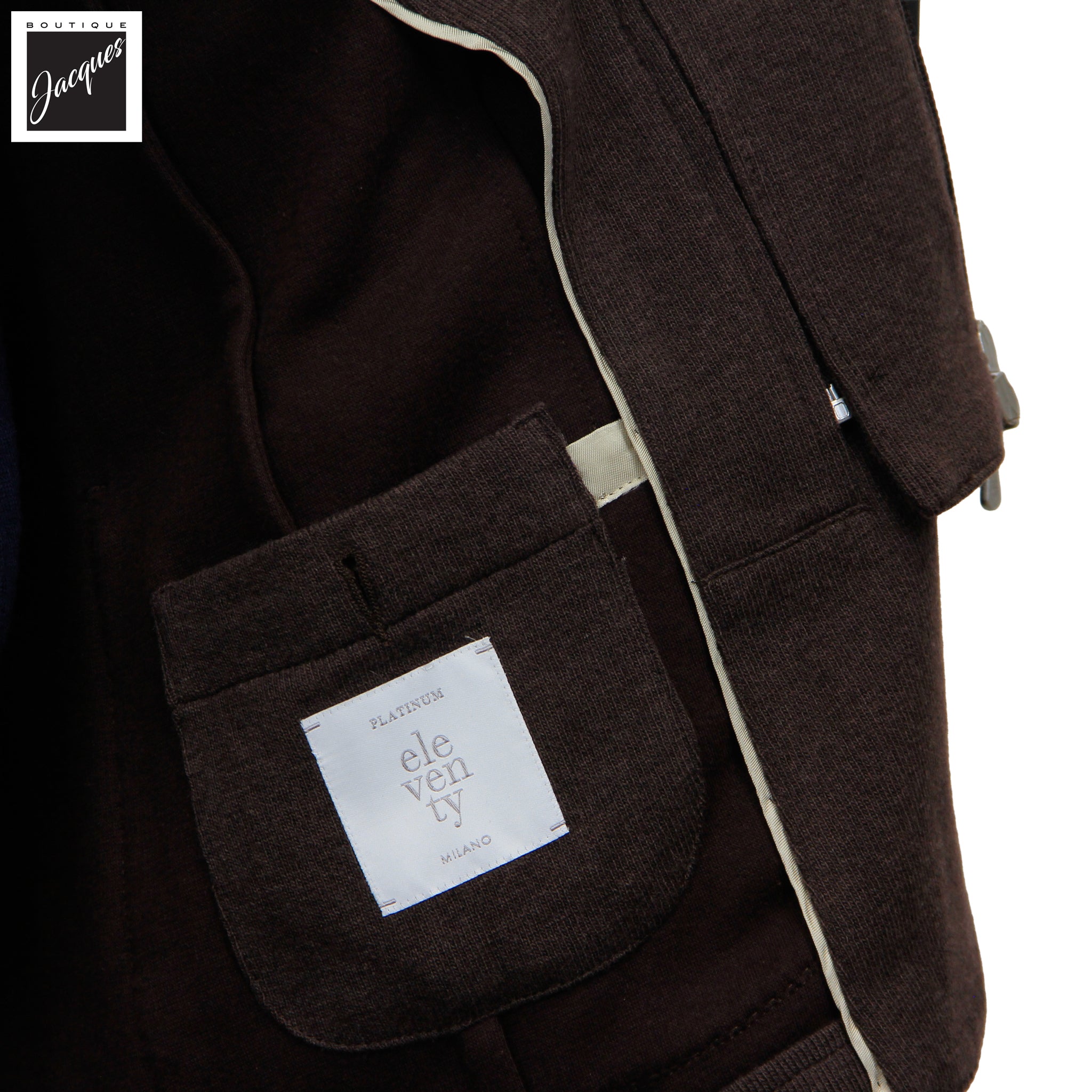 Brown Wool/Cotton/Cashmere Stretch Hooded Sport Jacket - ELEVENTY PLATINUM
