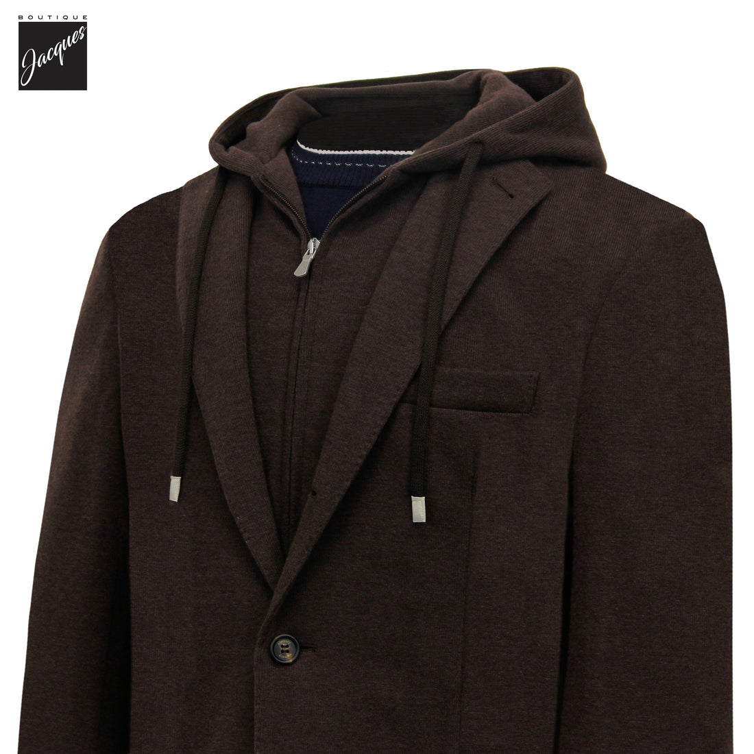 Brown Wool/Cotton/Cashmere Stretch Hooded Sport Jacket - ELEVENTY PLATINUM