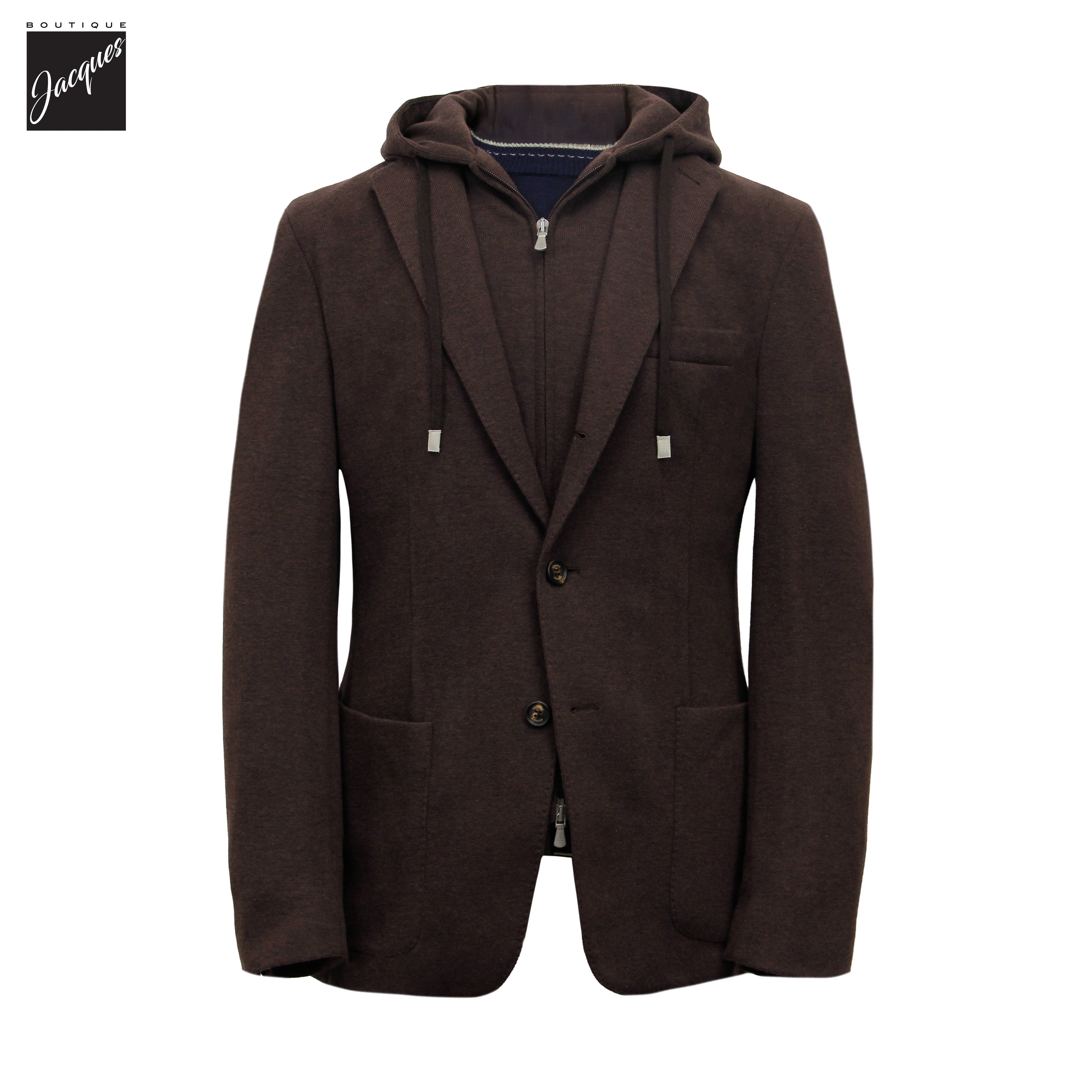 Brown Wool/Cotton/Cashmere Stretch Hooded Sport Jacket - ELEVENTY PLATINUM