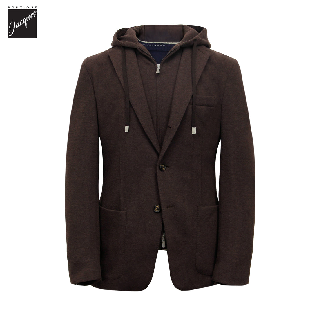 Brown Wool/Cotton/Cashmere Stretch Hooded Sport Jacket - ELEVENTY PLATINUM