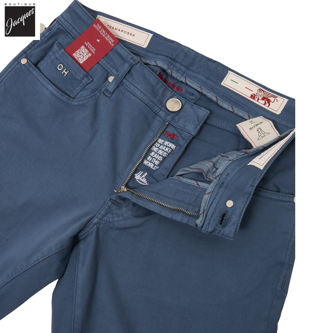 Cloud Blue Soft Dye Michelangelo Super-Stretch Five Pocket Pants - TRAMAROSSA - Boutique Jacques International