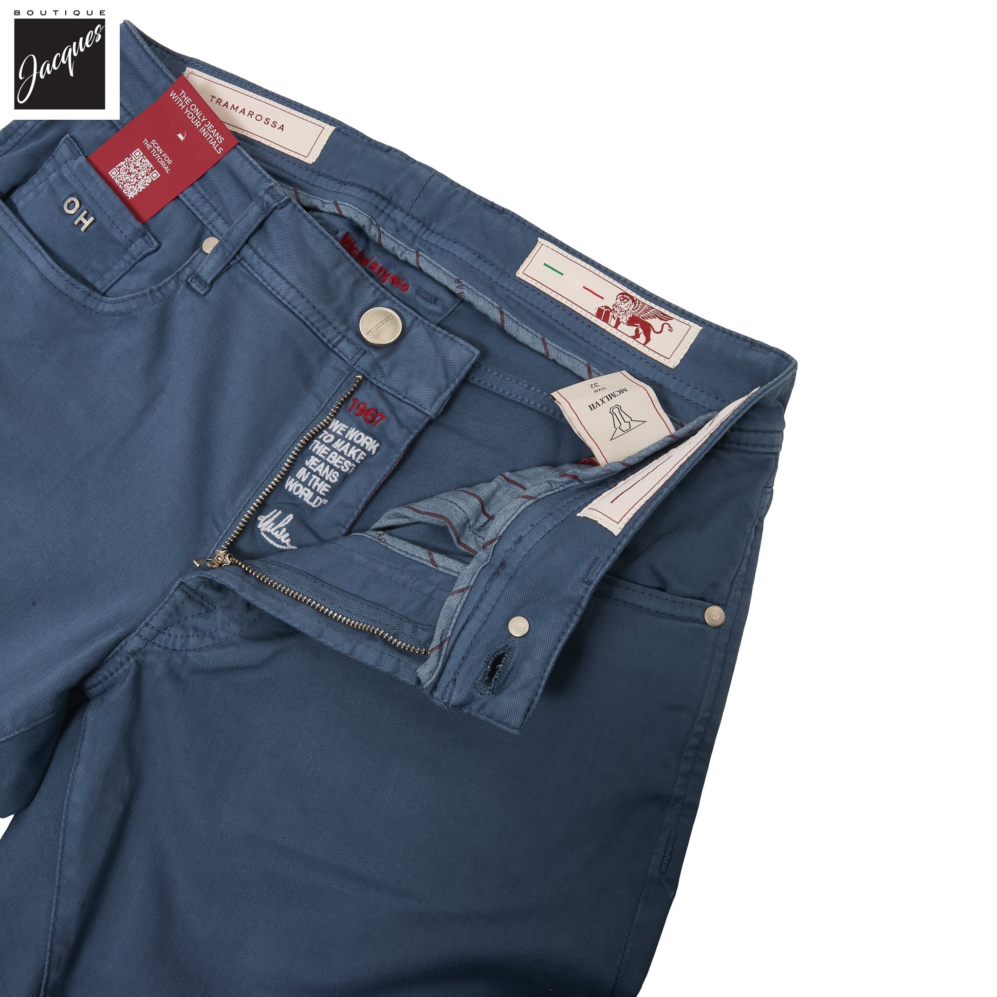 Cloud Blue Soft Dye Michelangelo Super-Stretch Five Pocket Pants - TRAMAROSSA - Boutique Jacques International