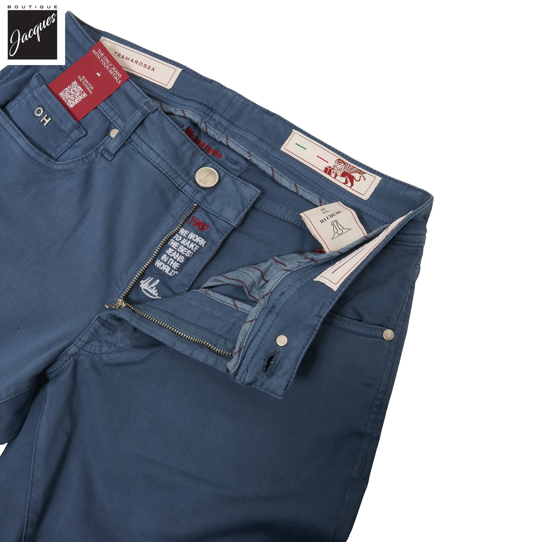 Cloud Blue Soft Dye Michelangelo Super-Stretch Five Pocket Pants - TRAMAROSSA - Boutique Jacques International