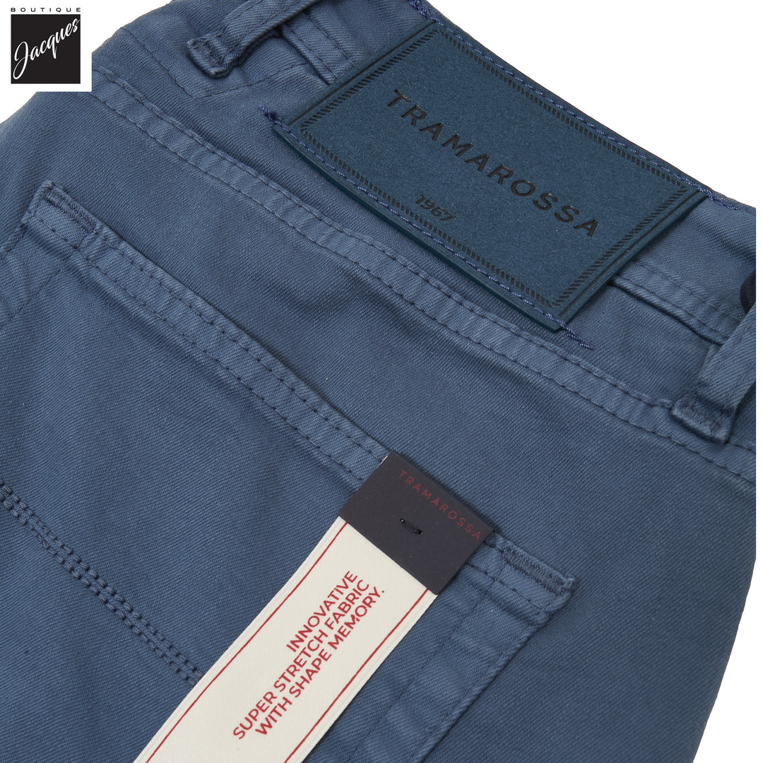 Cloud Blue Soft Dye Michelangelo Super-Stretch Five Pocket Pants - TRAMAROSSA - Boutique Jacques International