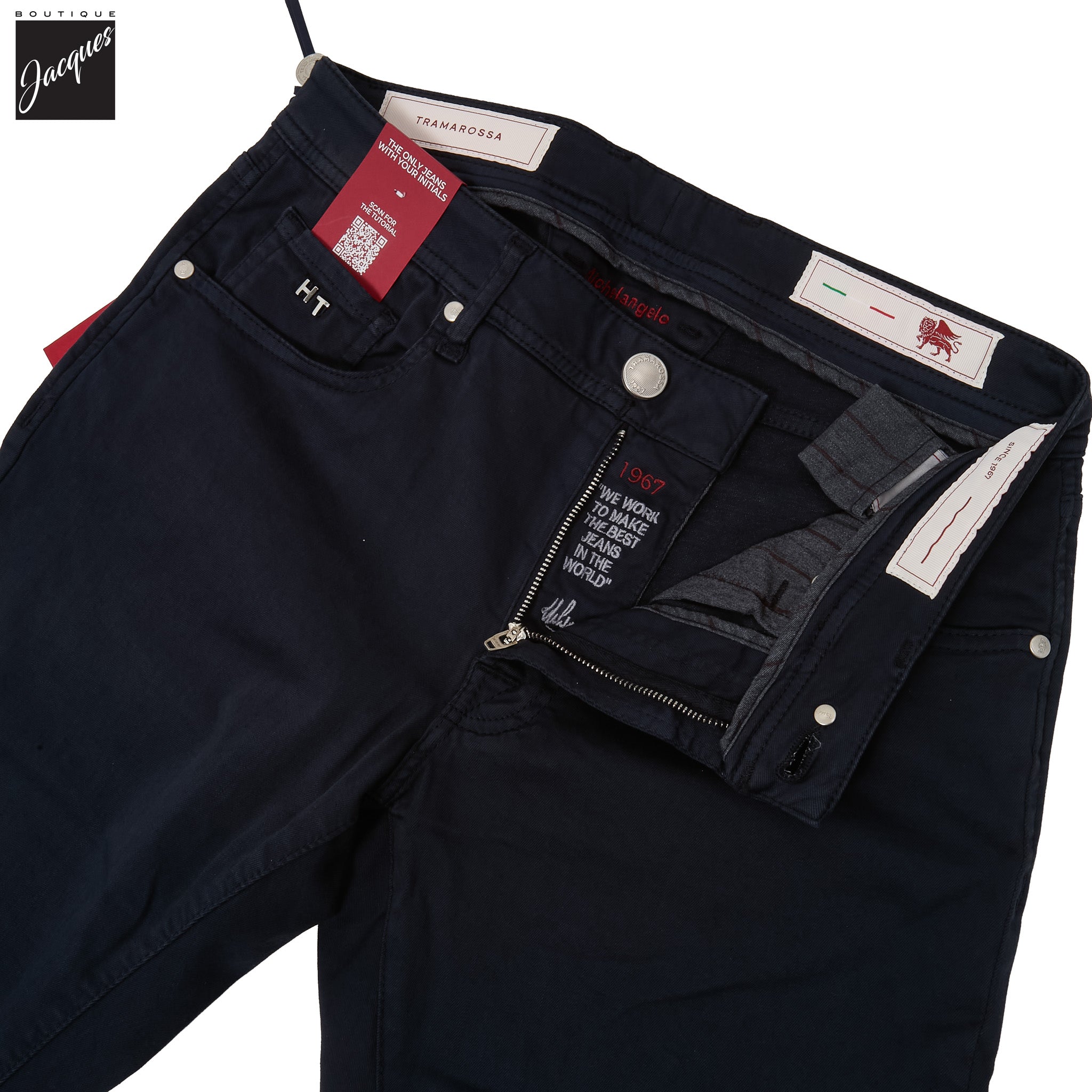 Dark Blue Soft Dye Michelangelo Super-Stretch Five Pocket Pants - TRAMAROSSA - Boutique Jacques International