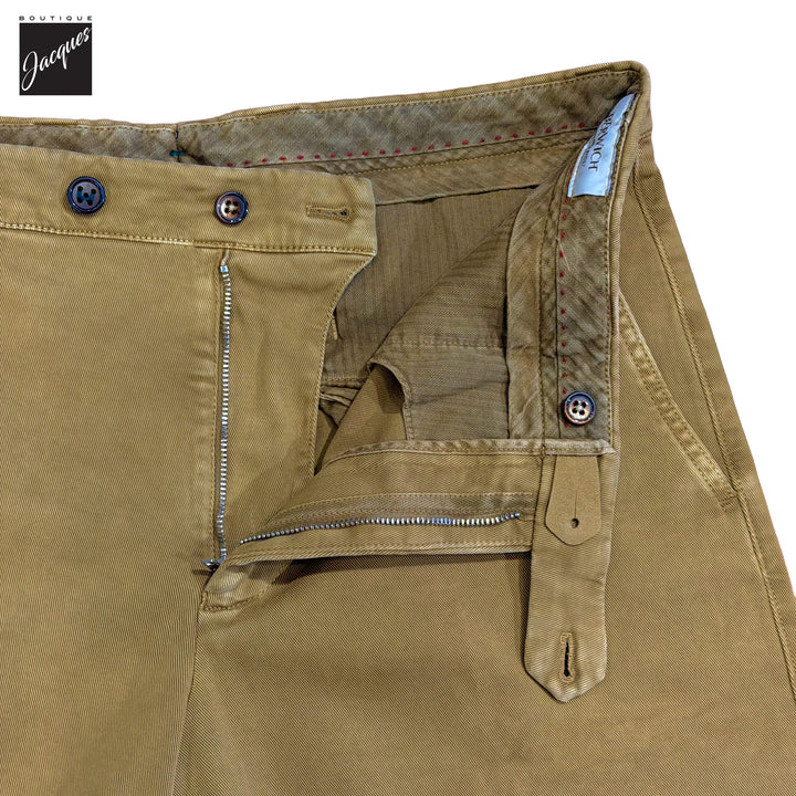 Caramel Tan Cotton-Stretch Denim Negroni Wide Fit Chino Trousers - Berwich