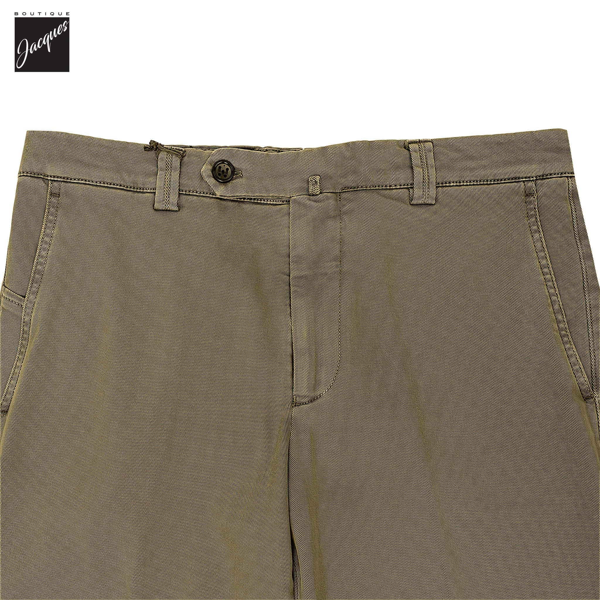 Olive Khaki Cotton-Stretch Denim Negroni Wide Fit Chino Trousers - Berwich