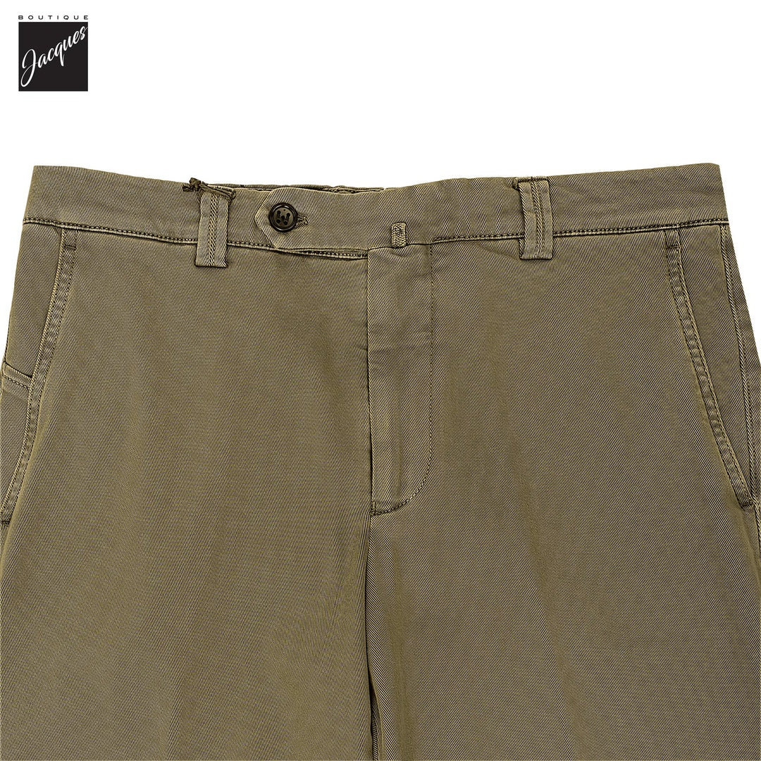 Olive Khaki Cotton-Stretch Denim Negroni Wide Fit Chino Trousers - Berwich