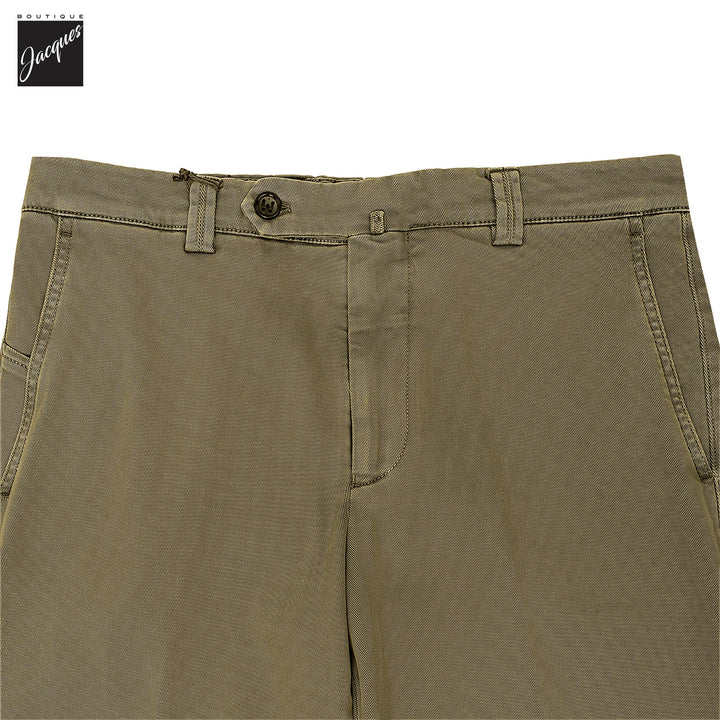 Olive Khaki Cotton-Stretch Denim Negroni Wide Fit Chino Trousers - Berwich