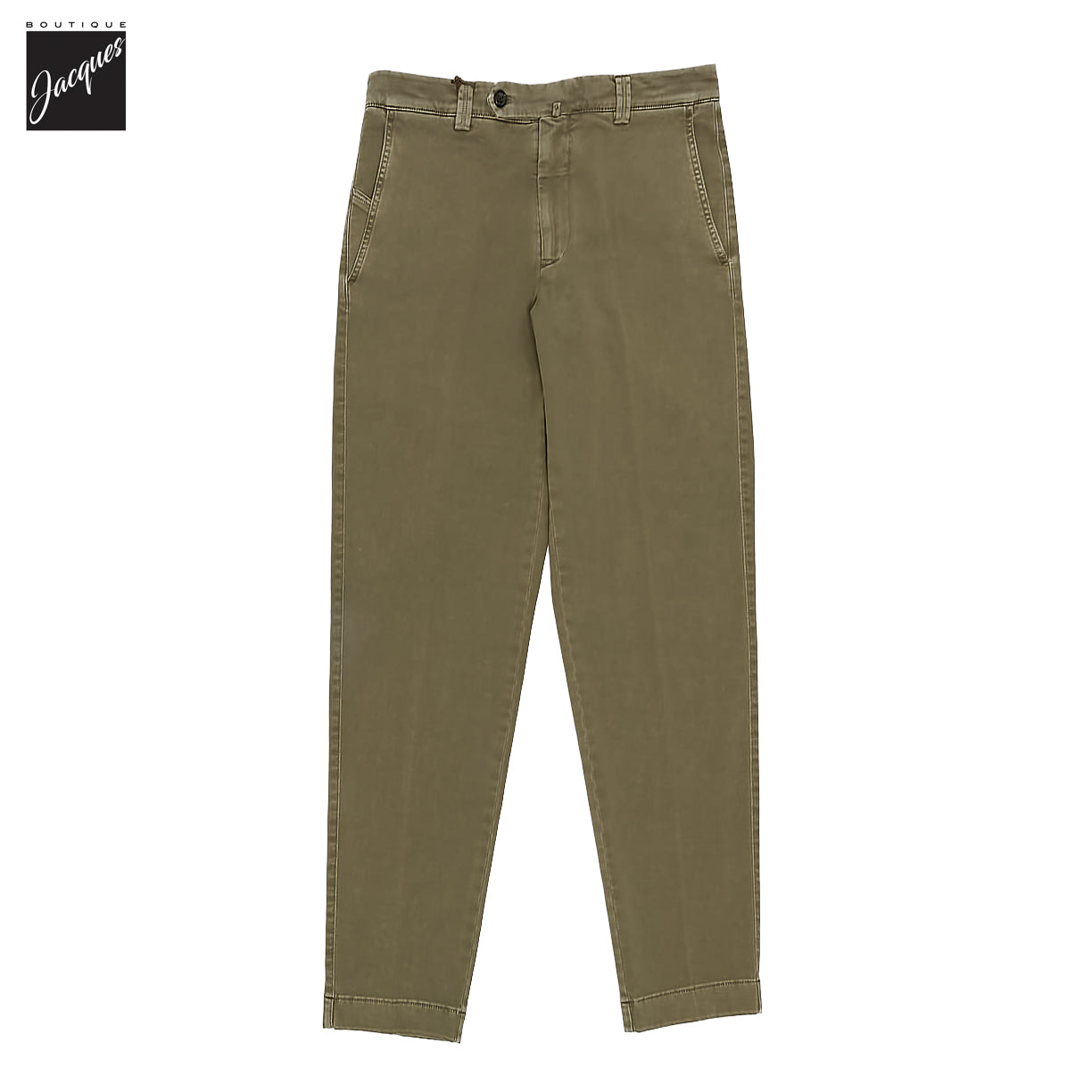 Olive Khaki Cotton-Stretch Denim Negroni Wide Fit Chino Trousers