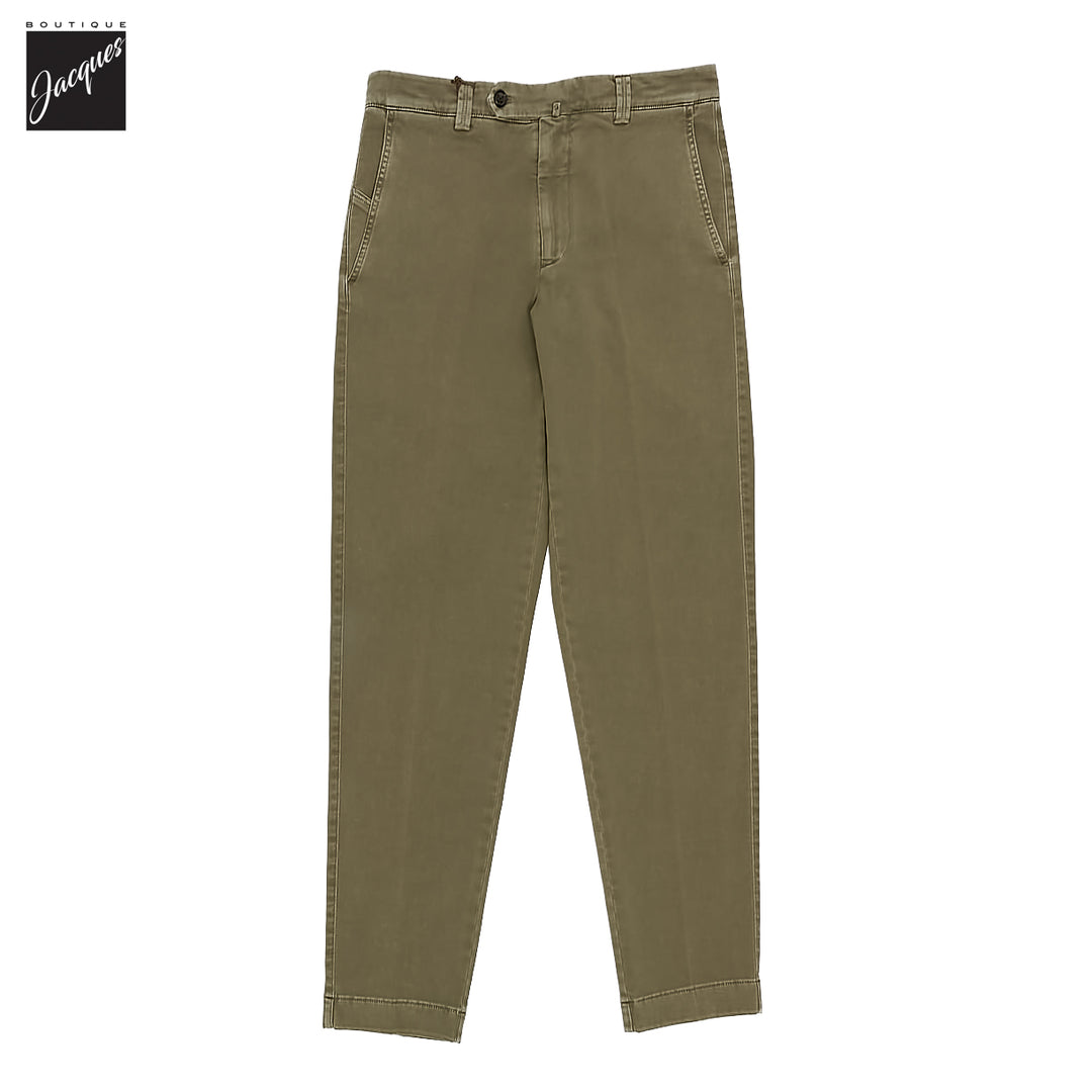 Olive Khaki Cotton-Stretch Denim Negroni Wide Fit Chino Trousers - Berwich