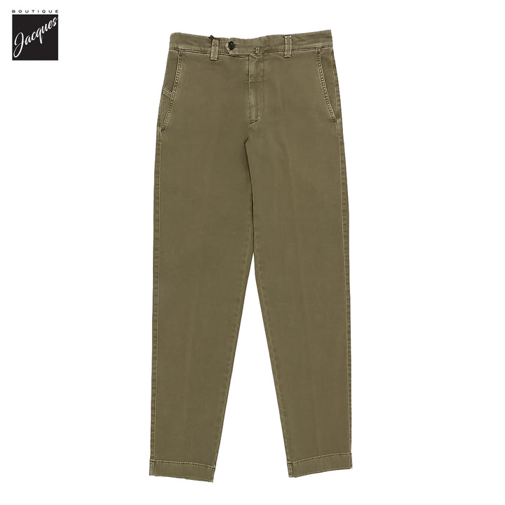 Olive Khaki Cotton-Stretch Denim Negroni Wide Fit Chino Trousers - Berwich