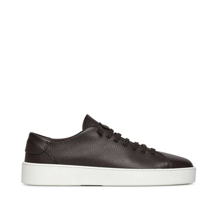 Dark Brown Grained Leather Slip-On Sneakers - Fabiano Ricci