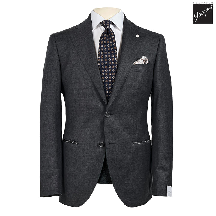 Charcoal Gray Solid Vitale Barberis Slim Fit Suit - Luigi Bianchi
