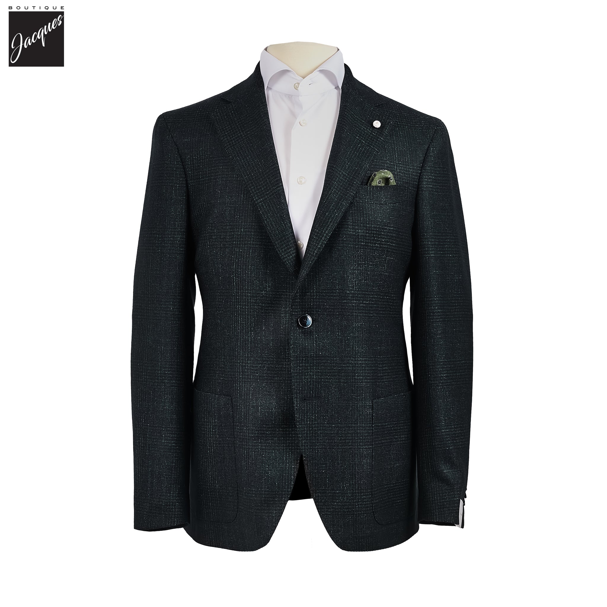 Dark Green Prince-of-Wales Contemporary Fit Loro Piana Sport Jacket - Luigi Bianchi