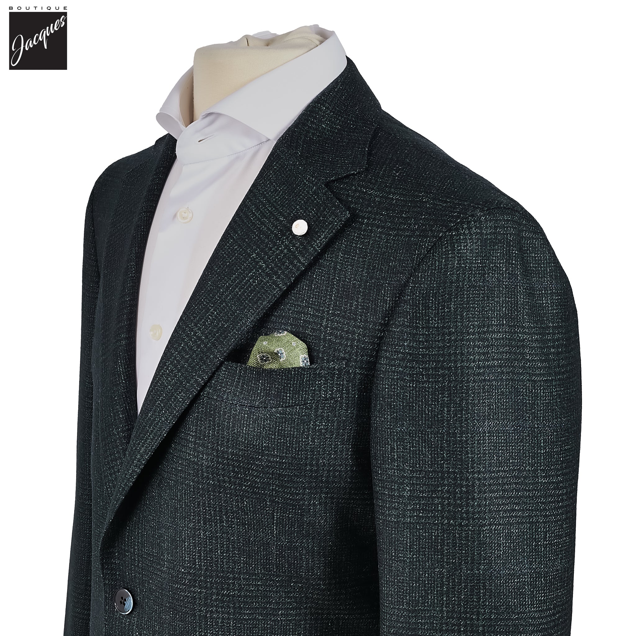 Dark Green Prince-of-Wales Contemporary Fit Loro Piana Sport Jacket - Luigi Bianchi