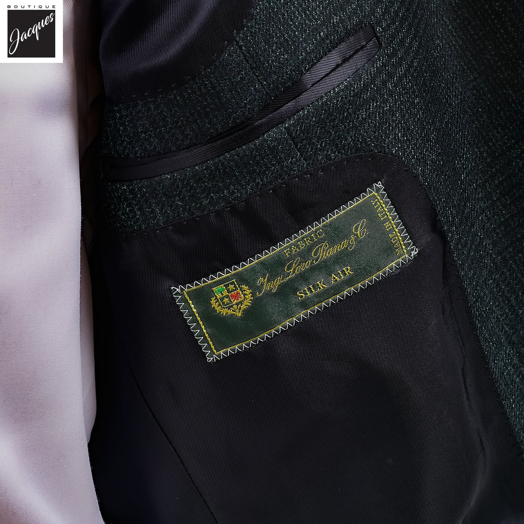 Dark Green Prince-of-Wales Contemporary Fit Loro Piana Sport Jacket - Luigi Bianchi - Boutique Jacques International