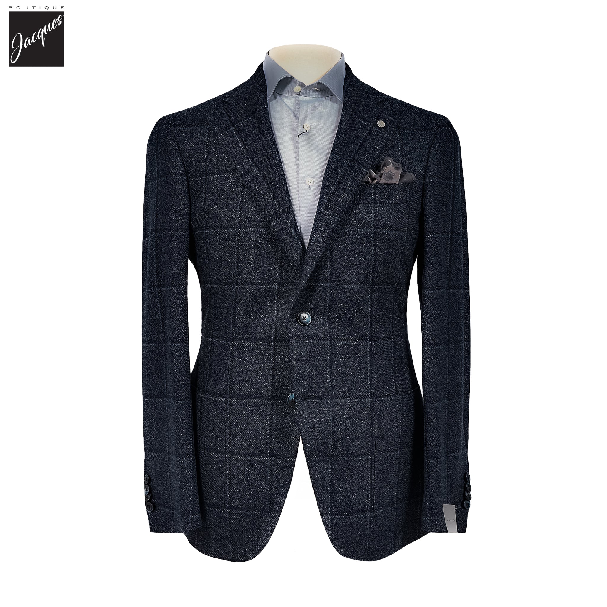 Blue Windowpane Wool-Silk Dream Tweed Contemporary Fit Sport Jacket - Luigi Bianchi