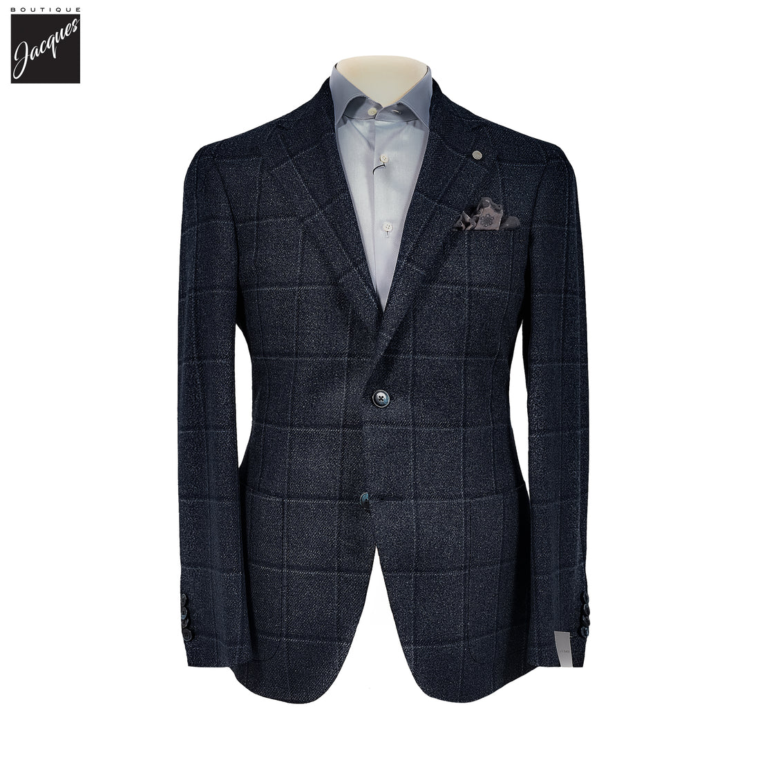 Blue Windowpane Wool-Silk Dream Tweed Contemporary Fit Sport Jacket - Luigi Bianchi