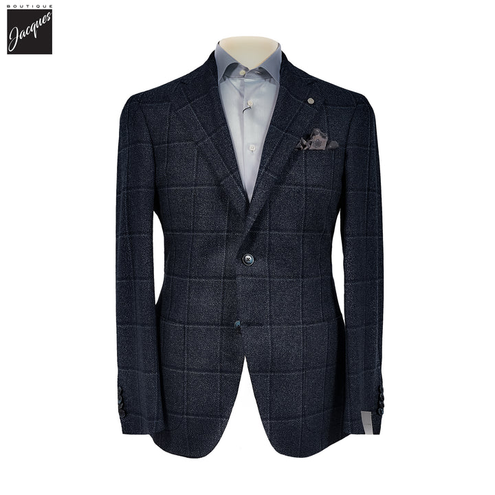 Blue Windowpane Wool-Silk Dream Tweed Contemporary Fit Sport Jacket - Luigi Bianchi