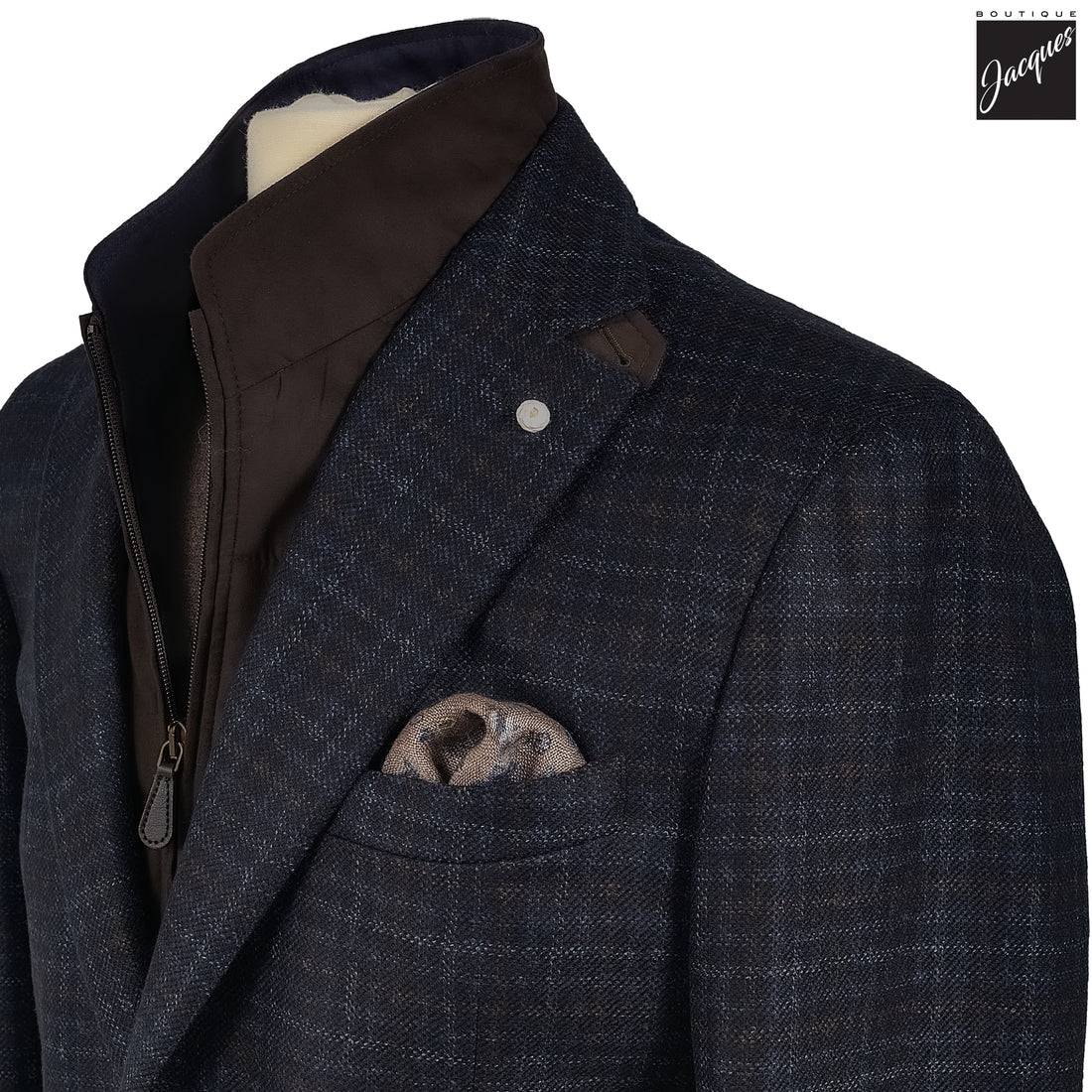 Blue Check Wool Hybrid Sport Jacket with Bib - Luigi Bianchi